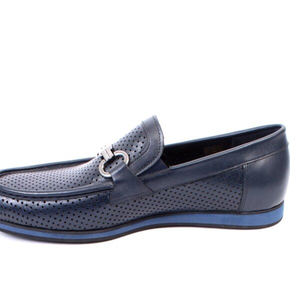ROBERTO SERPENTINI 754 Blue Leather Moccasins Loafers Shoes